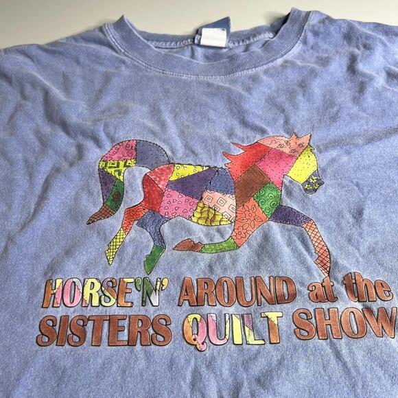 Vintage Champion 90s Sisters Quilt Show Horse T-Shirt XXL Purple USA Art Graphic - Picture 7 of 7